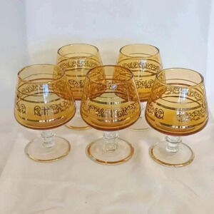 Vintage amber brandy cognac snifter set
